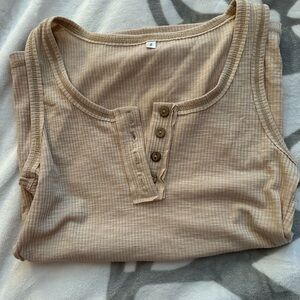 Beige Sleeveless Ribbed Top